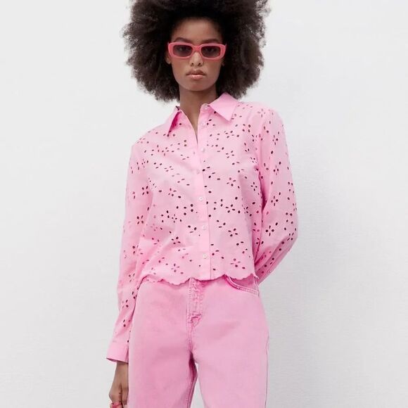 ZARA OPENWORK EMBROIDERY SHIRT - Picture 5 of 12